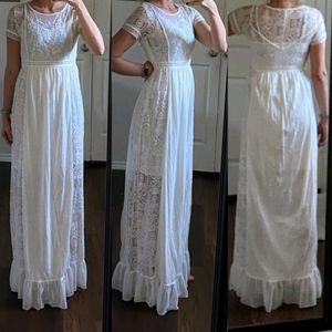IVORY BEACHY BOHO EMBROIDERED LONG CROCHET LACE WEDDING DRESS